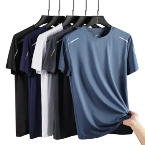 CHRLCK-T-Shirt Masculina de Secagem Rápida, Respirável, Caminhadas, Camisetas de Pesca, Macia, Elasticidade, Camisa Curta Esportiva ao Ar Livre, Verão