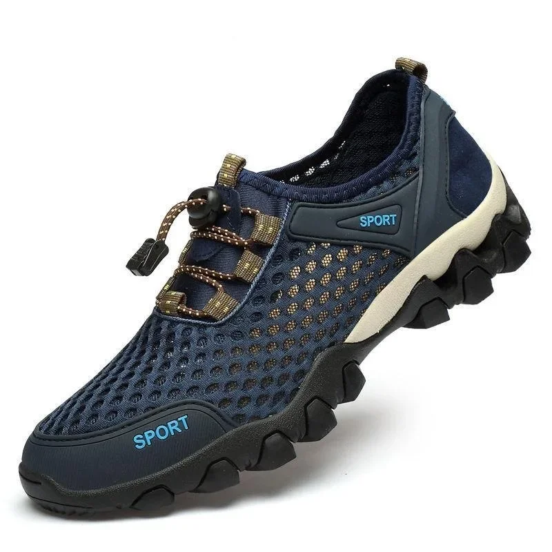 Verão masculino malha sapatos esportivos moda montanhismo respirável leve anti deslizamento sapatos de viagem ao ar livre correndo sapatos casuais - Imagem 5