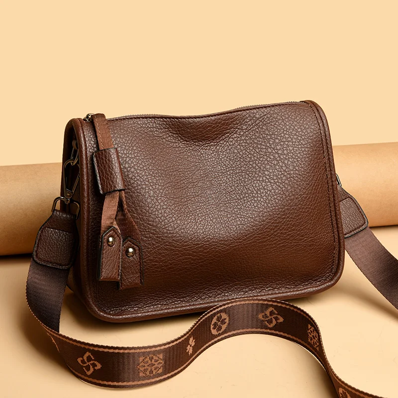 Sacola de couro genuíno para mulheres, alta qualidade, luxo, couro macio, ombro, sacos crossbody para senhoras, saco mensageiro feminino, moda, 2024 - Imagem 2