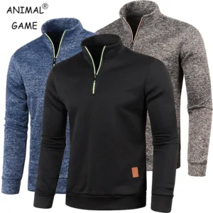Outono masculino meio zíper sweatshirts manga longa cor sólida pulôver gola alta streetwear inverno quente jaqueta casacos esportivos