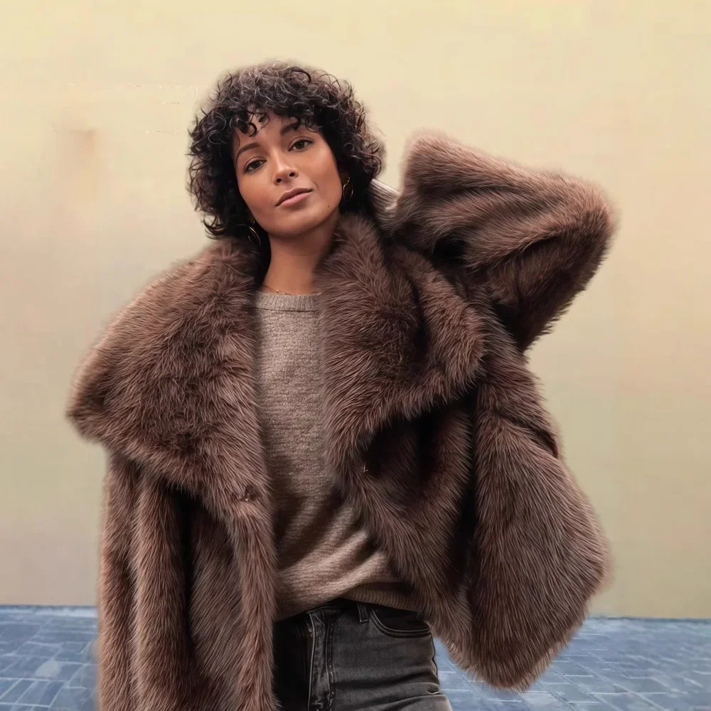 Moda manga longa jaqueta de pele do falso feminino primavera novo estilo cor pura versátil aberto cardigan estilo tecido de poliéster macio